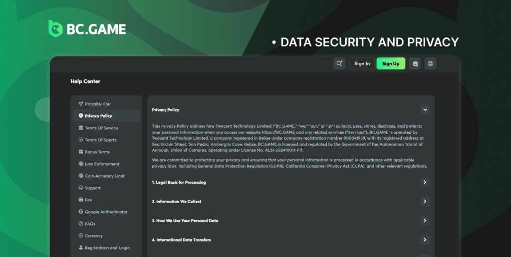 Security measures and reliability of the BC game